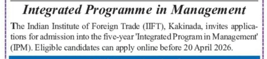 Admissions Open for Integrated Programme In Management