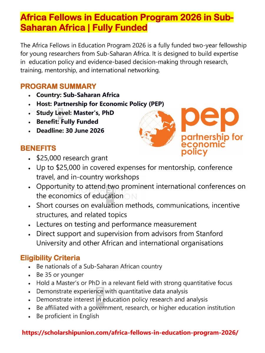 Africa Fellows in Education Program 2026 in Sub-Saharan Africa