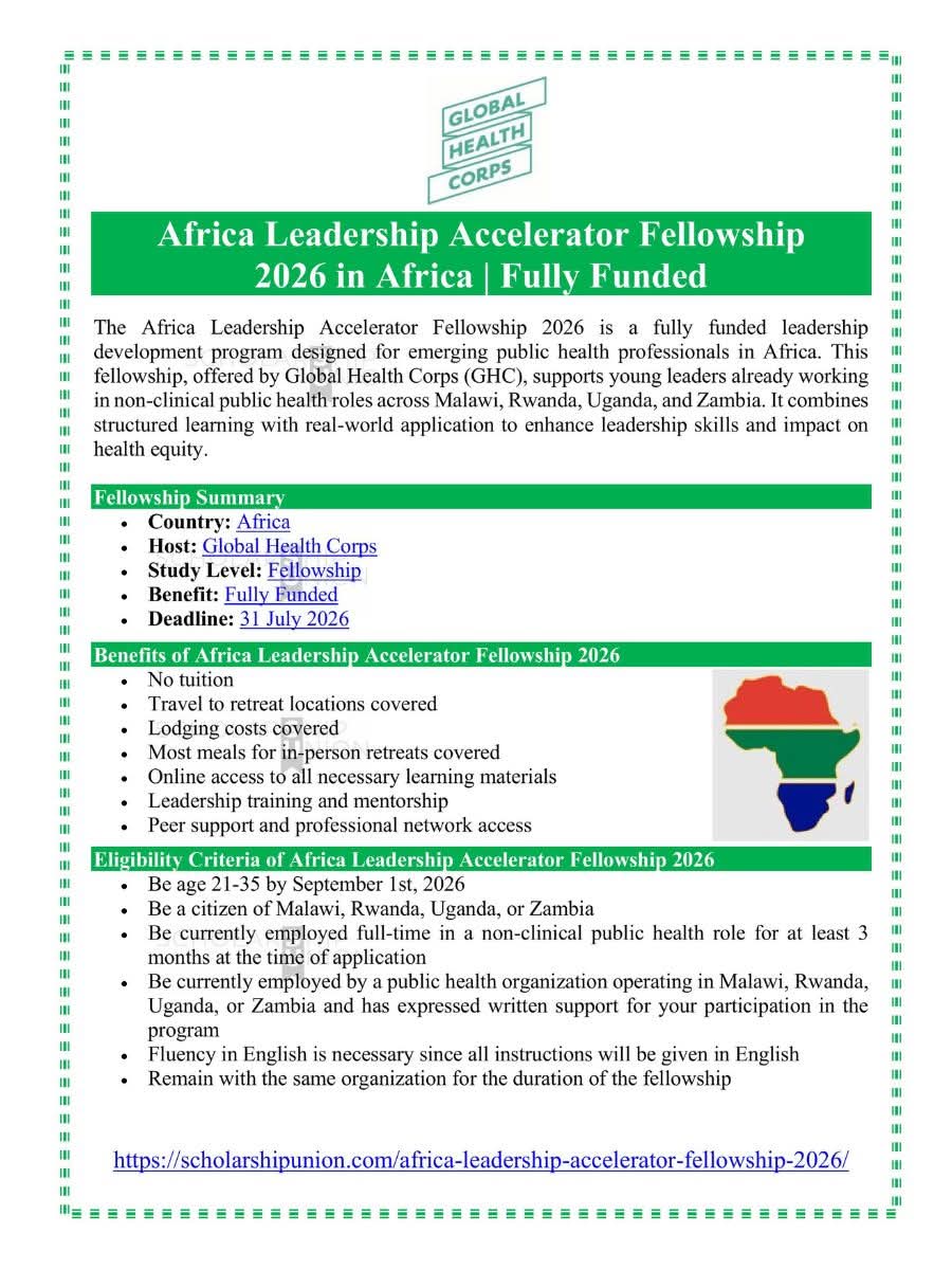 Africa Leadership Accelerator Fellowship 2026 in Africa