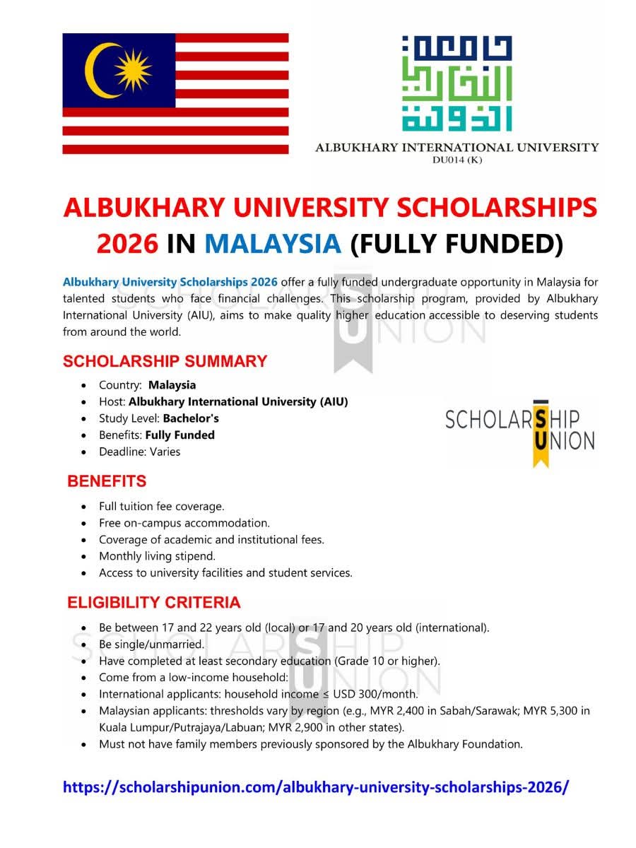 Albukhary University Scholarship 2026 in Malaysia