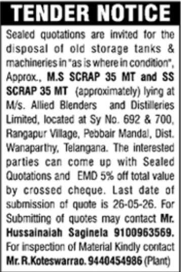 Allied Blenders Scrap Disposal Tender