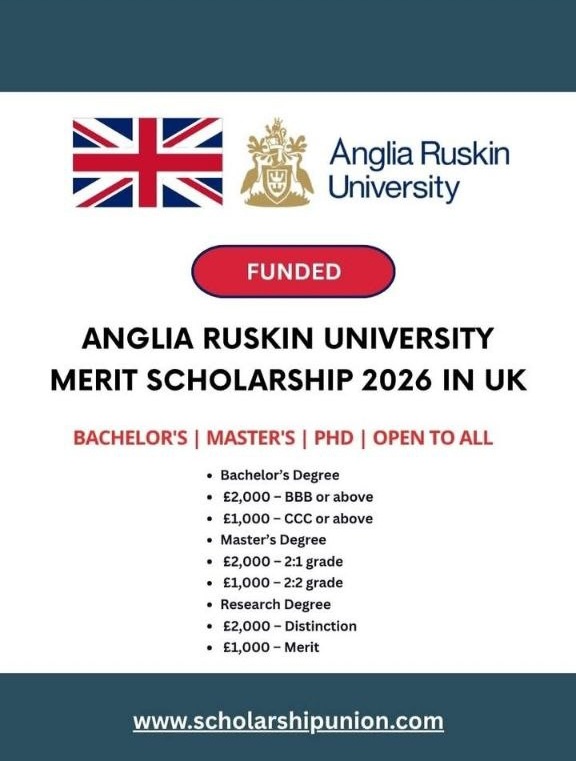 Anglia Ruskin University (ARU) Merit Scholarship 2026 in UK