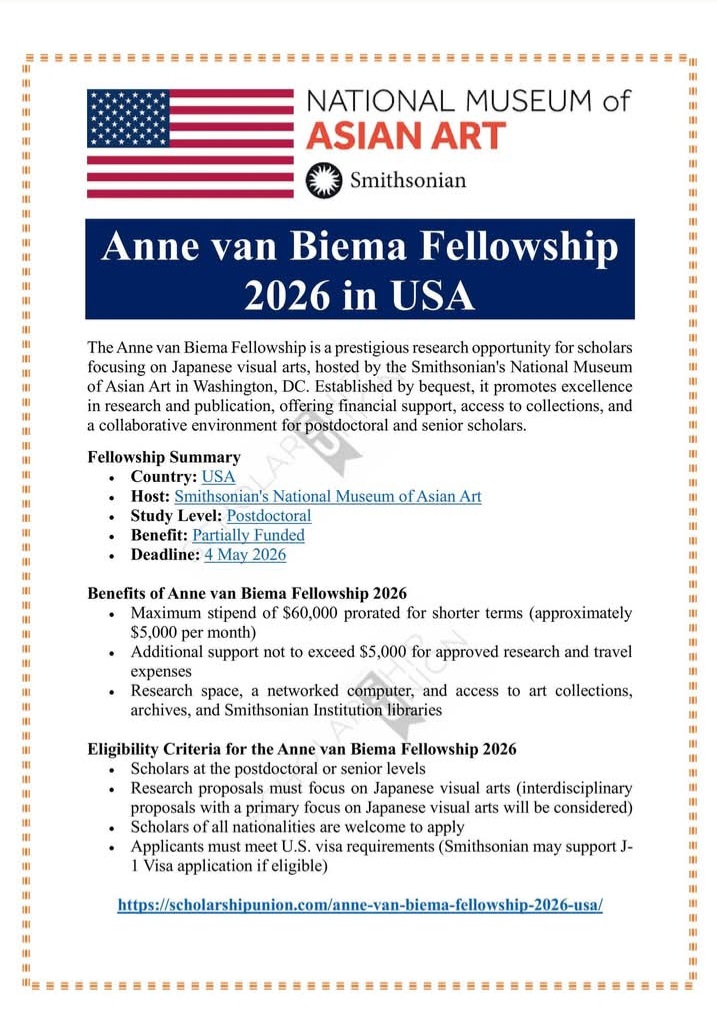 Anne van Biema Fellowship 2026 in USA