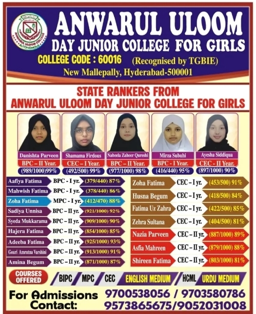 Anwarul Uloom Day Junior College for Girls Admissions Open 2026-27