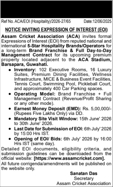 Assam Cricket Association Premium Hospitality Management Contract EOI