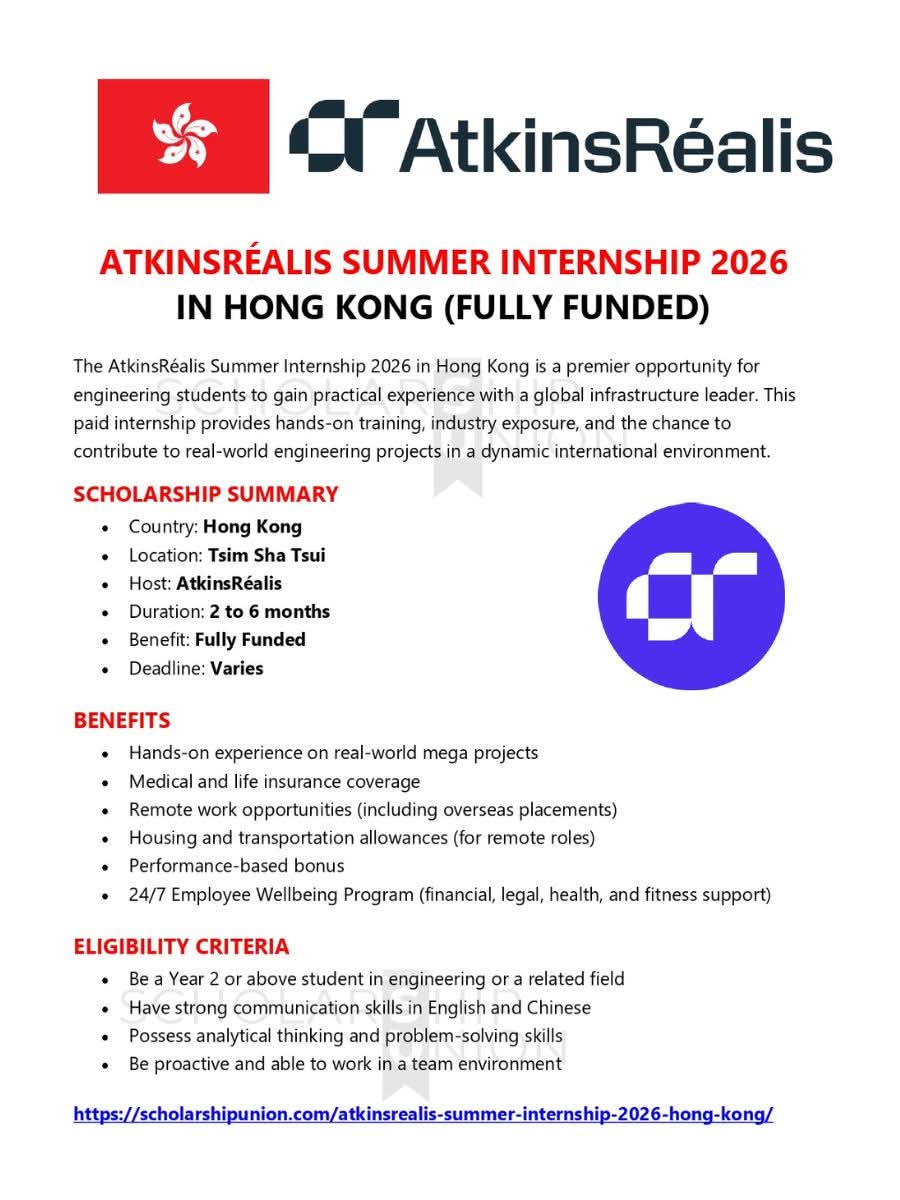 AtkinsRéalis Summer Internship 2026 in Hong Kong
