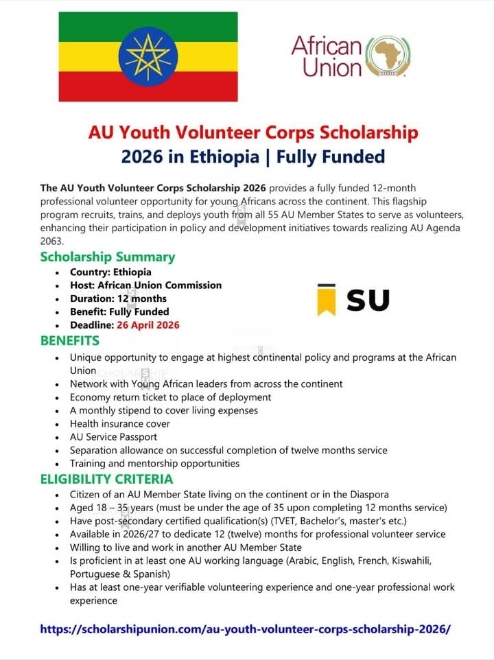 AU Youth Volunteer Corps Scholarship 2026 in Ethiopia