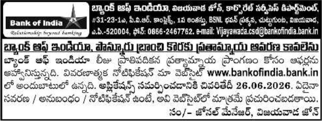 Bank of India Ponnur Branch Premises Requirement Notice