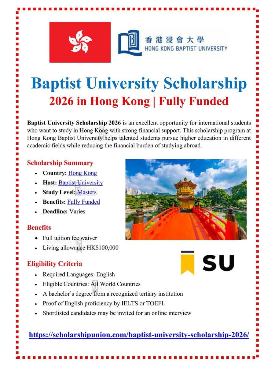 Baptist University Scholarships 2026 in Hong Kong