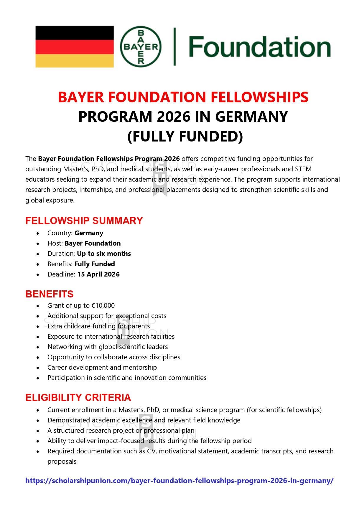 Bayer Foundation Fellowships Program 2026 in Germany