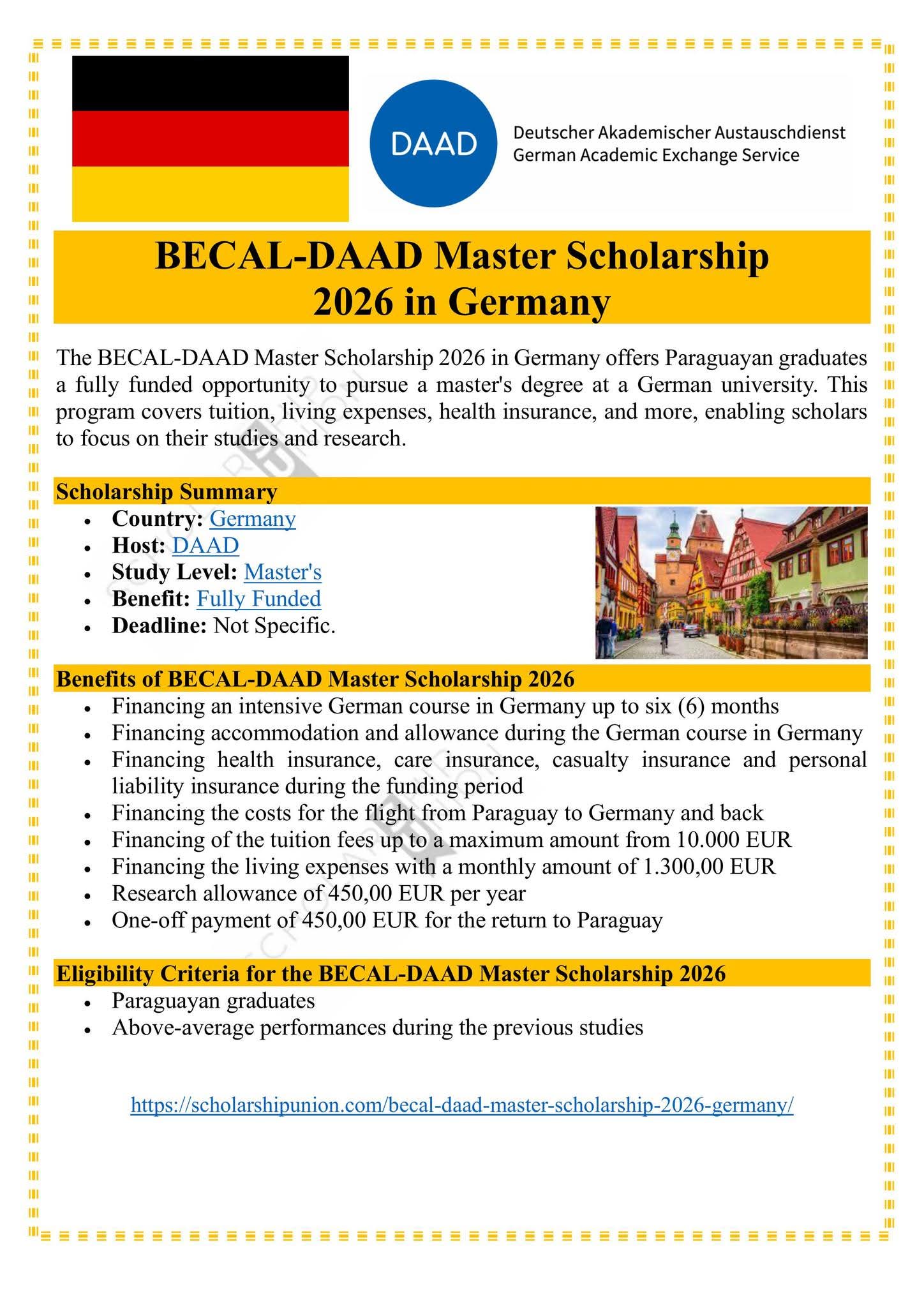 BECAL-DAAD Master Scholarship 2026 in Germany