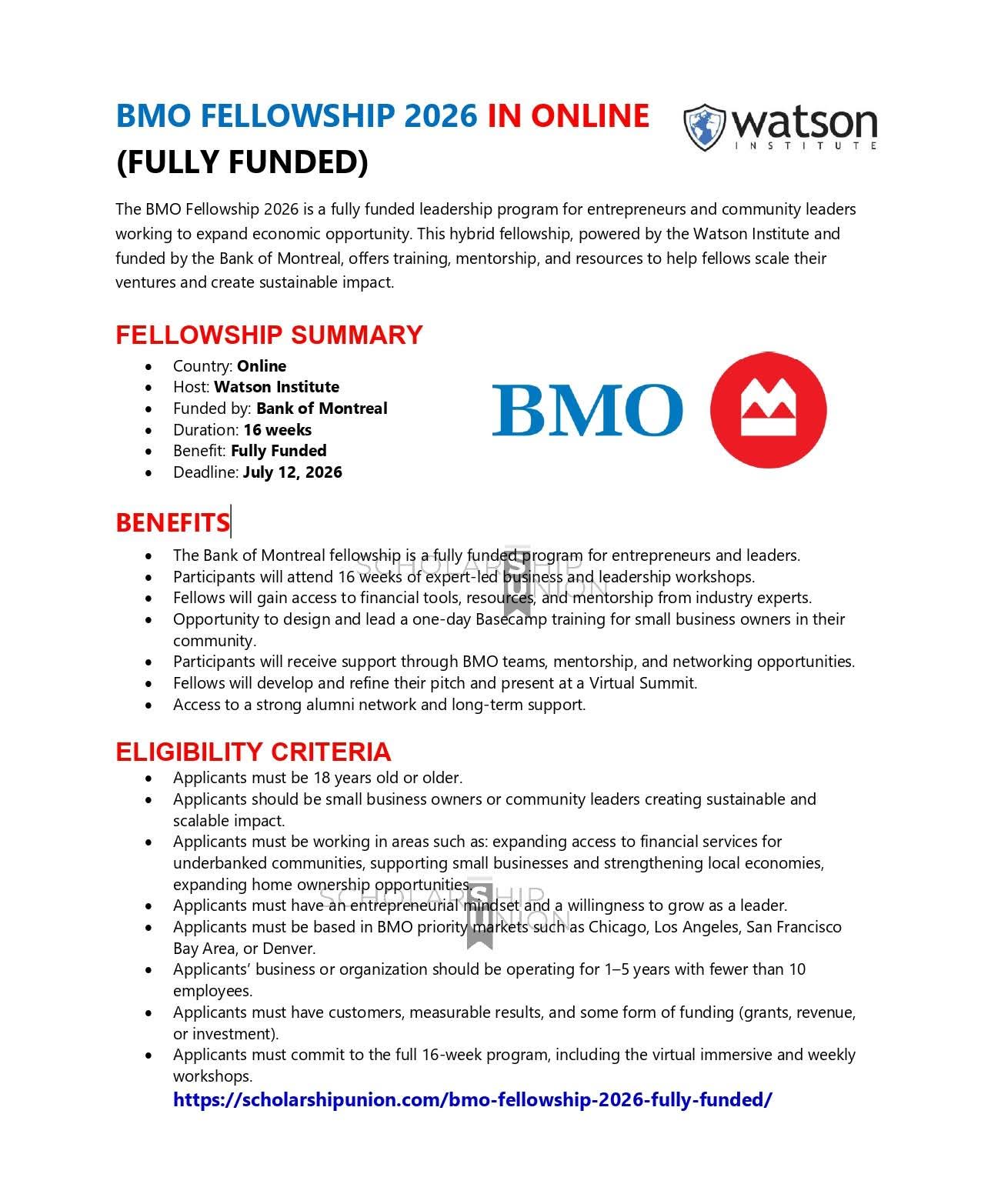 BMO Fellowship 2026 in Online