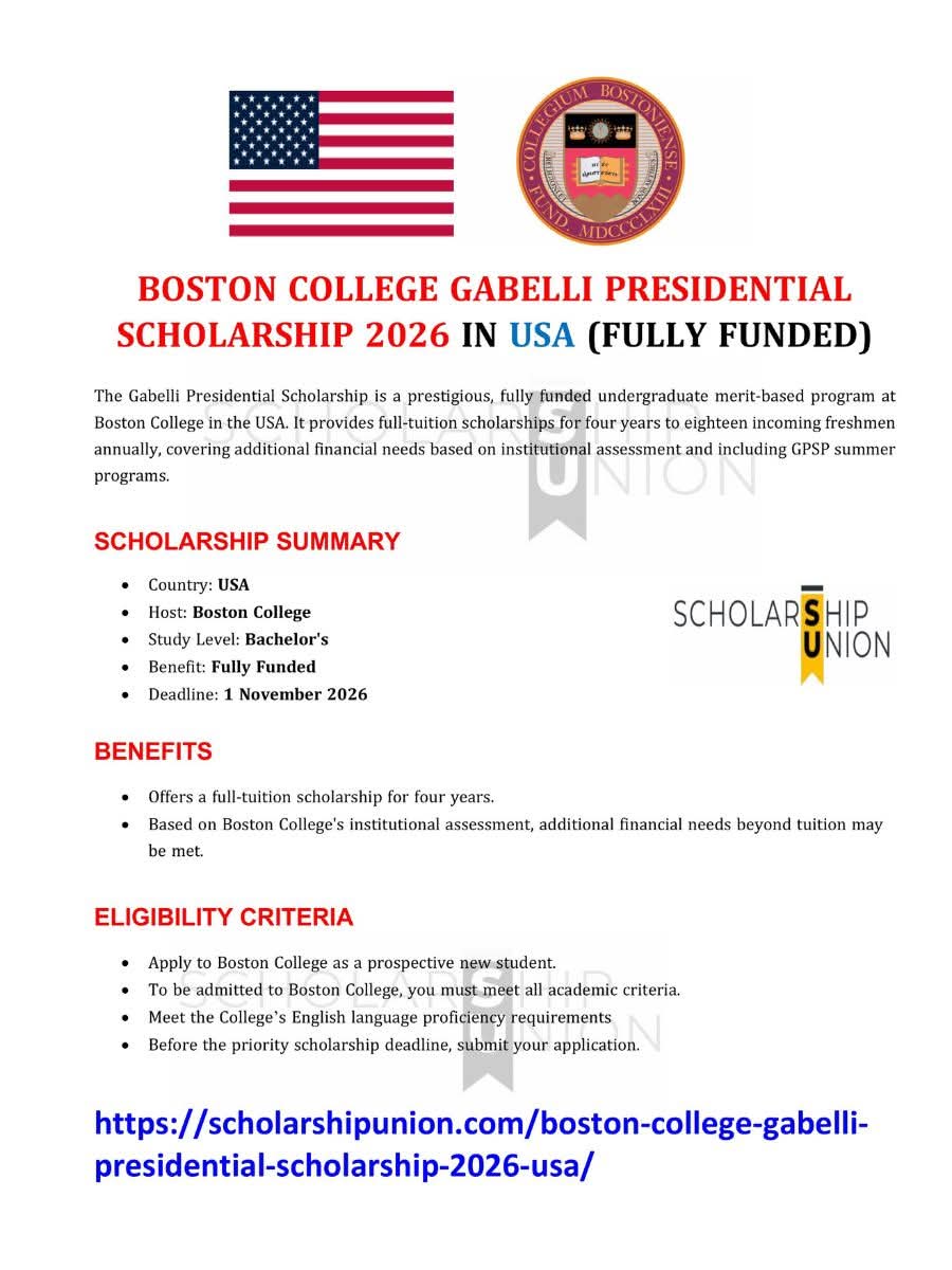 Boston College Gabelli Presidential Scholarship 2026 in USA