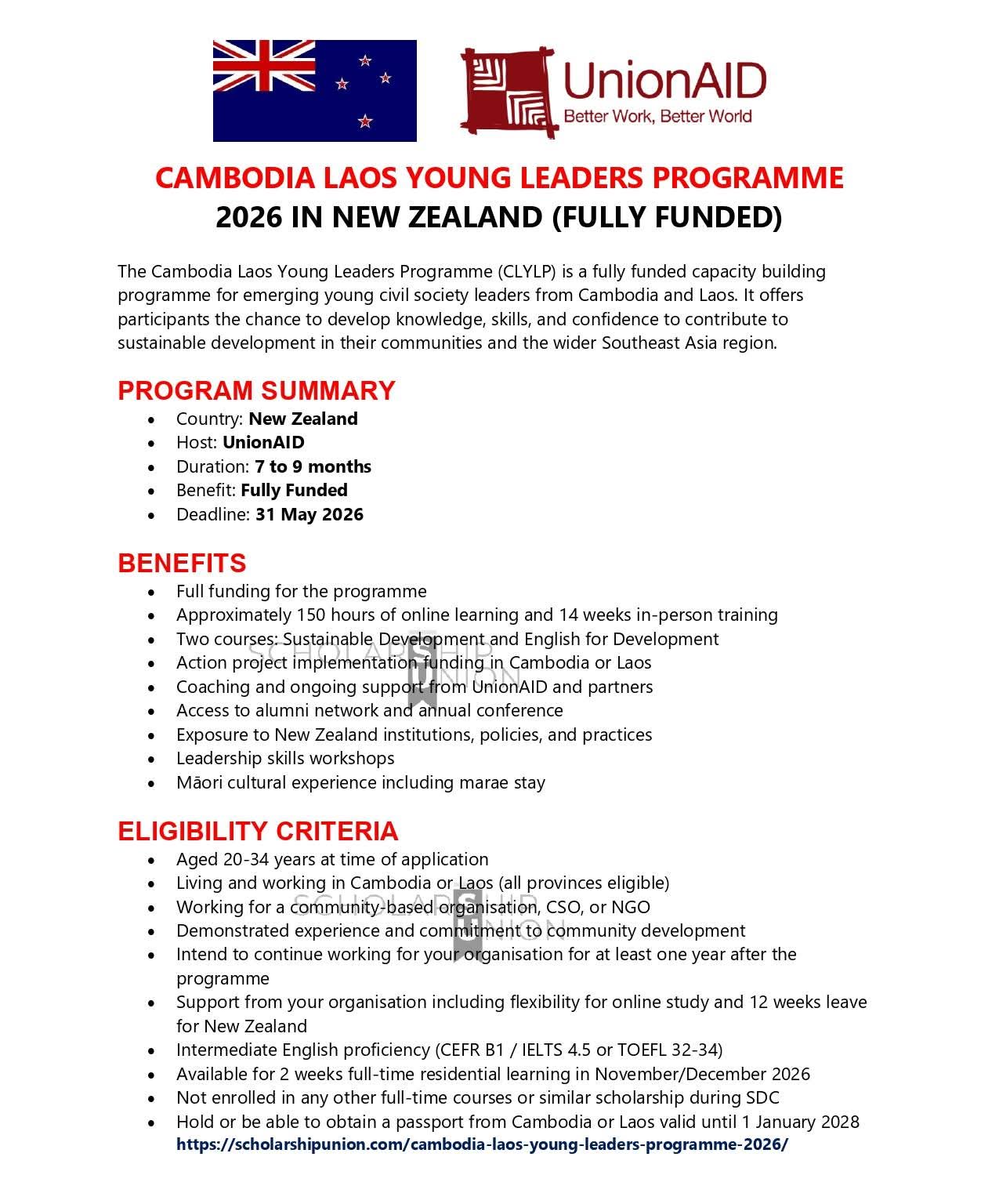 Cambodia Laos Young Leaders Programme 2026 in New Zealand