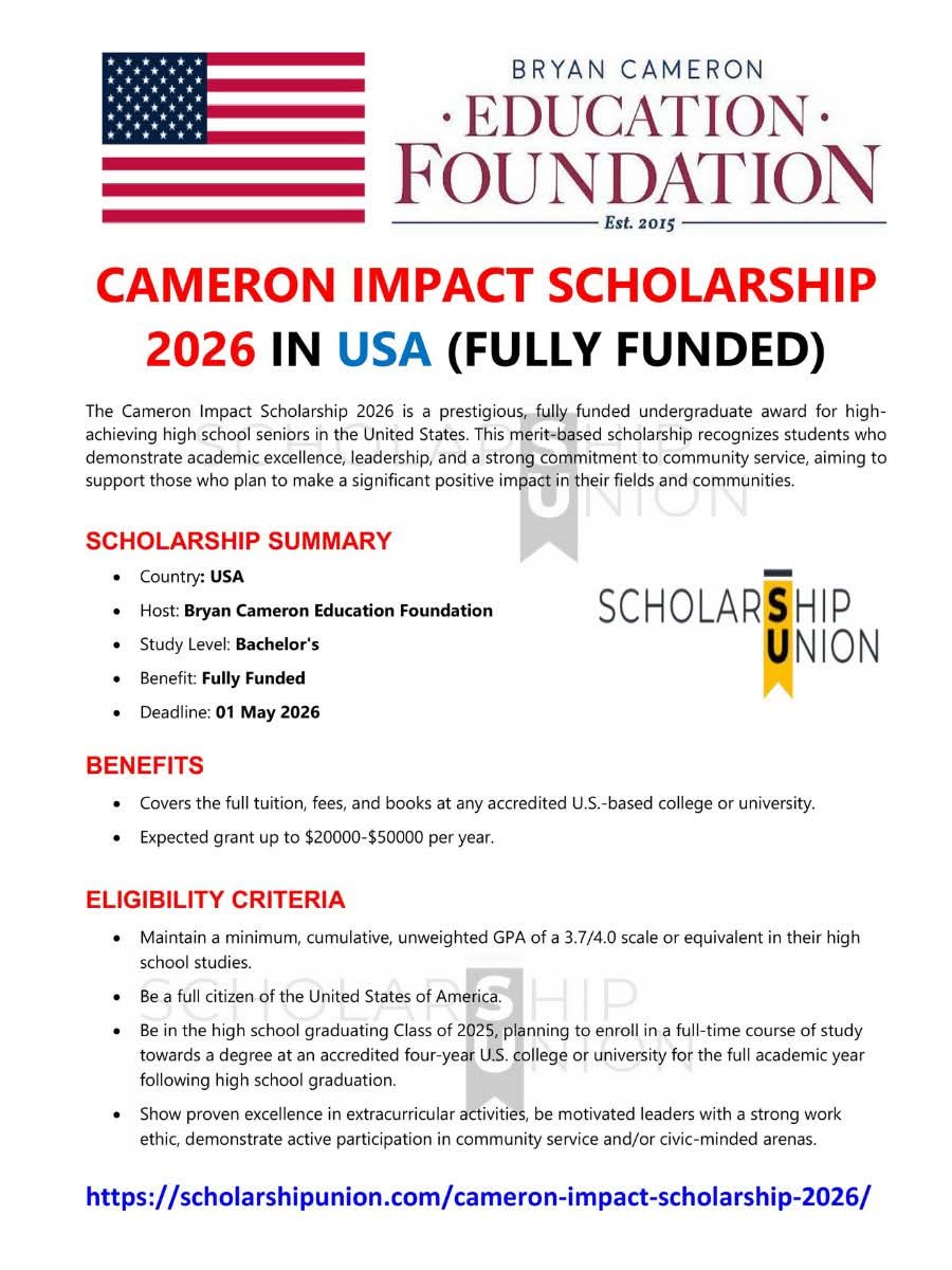 Cameron Impact Scholarship 2026 in USA