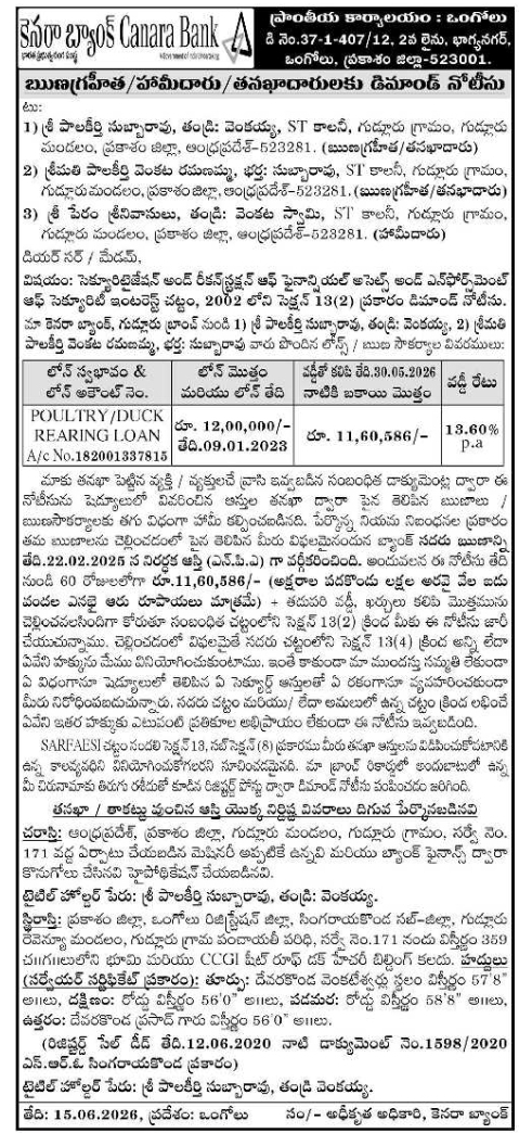 Canara Bank Demand Notice