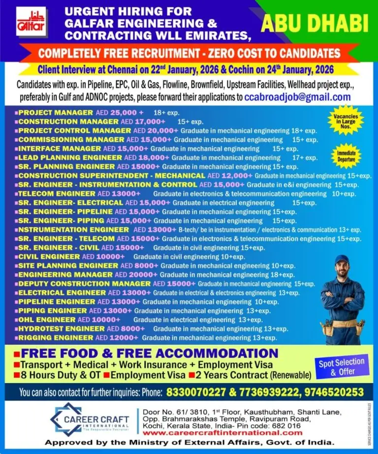 CAREER OPPORTUNITIES AT GALFAR ENGINEERING & CONTRACTING – ABU DHABI