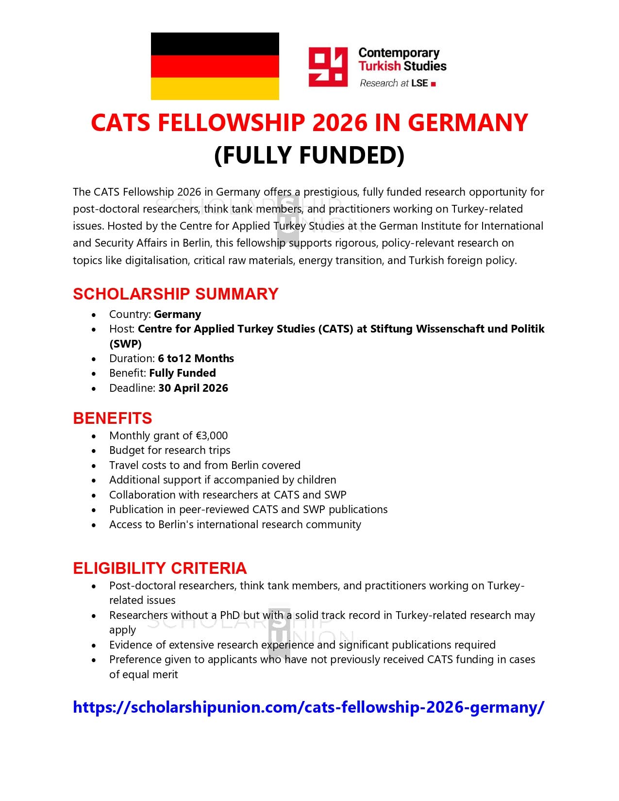 CATS Fellowship 2026 in Germany