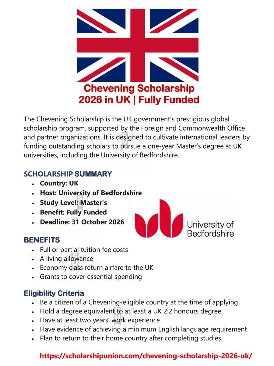 Chevening Scholarship 2026 in UK