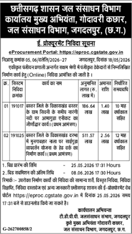 Chhattisgarh WRD Jagdalpur Irrigation E-Tenders