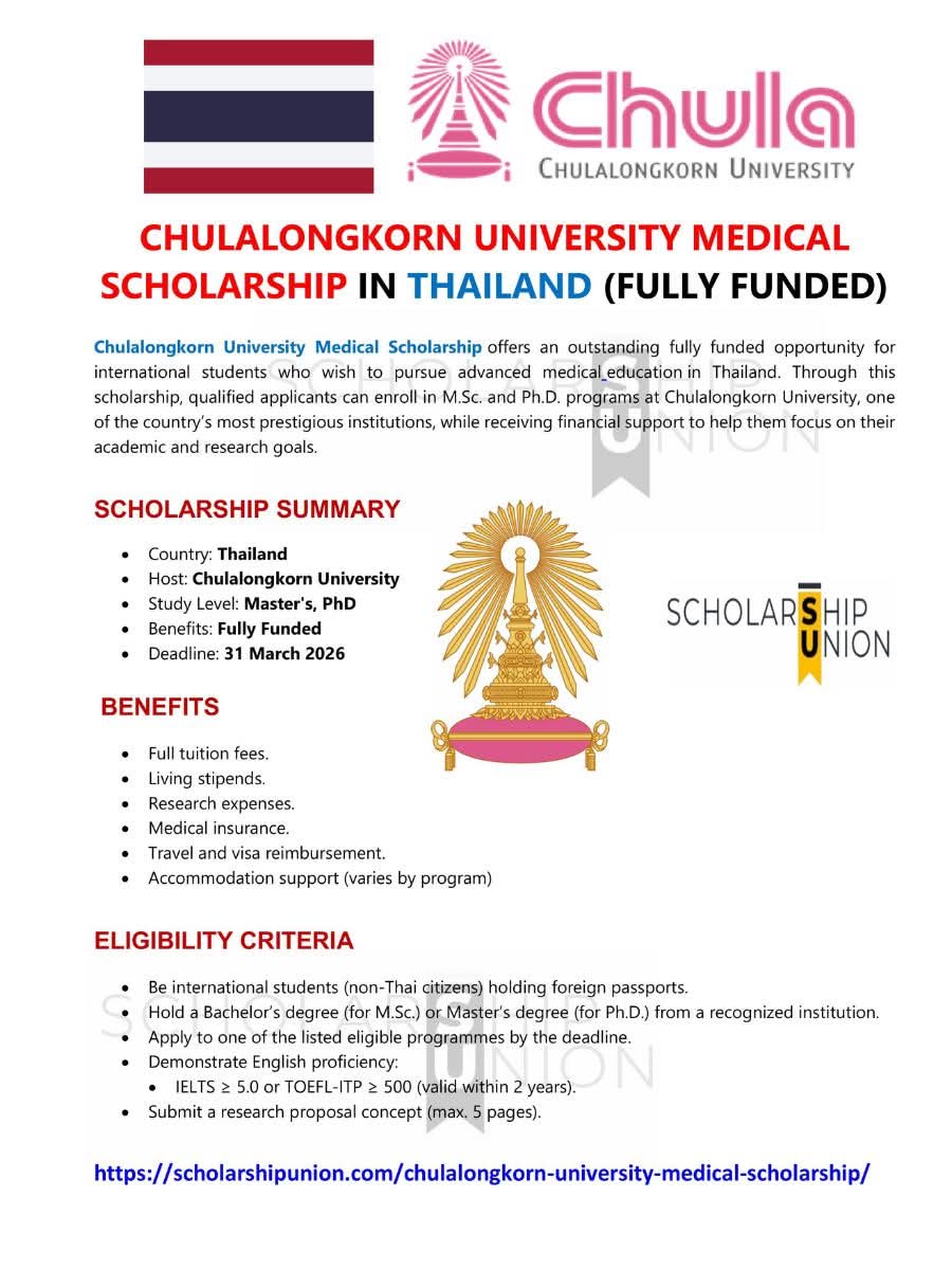 Chulalongkorn University Medical Scholarship In Thailand