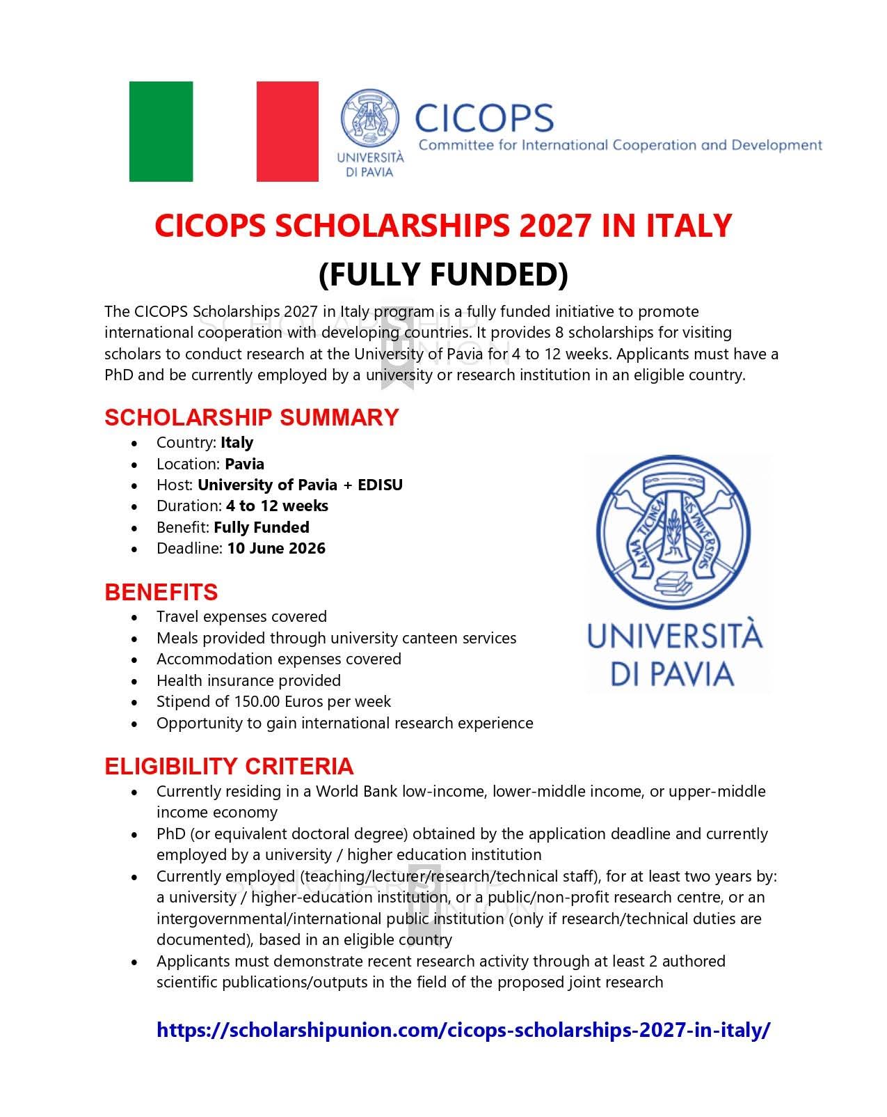 CICOPS Scholarships 2027 in Italy