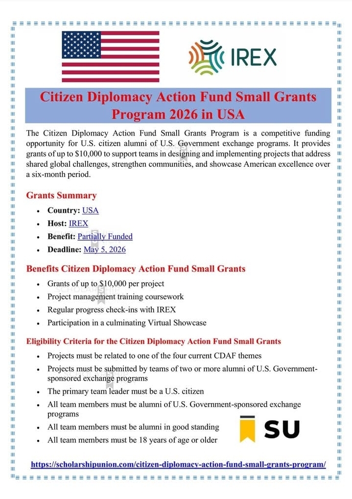 Citizen Diplomacy Action Fund Small Grants Program 2026 in USA
