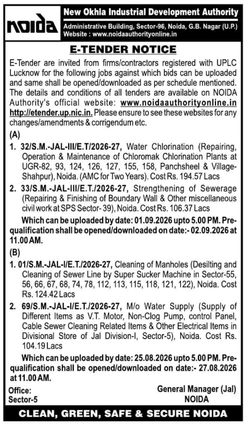 Civic Utilities Maintenance E-Tenders by NOIDA Authority