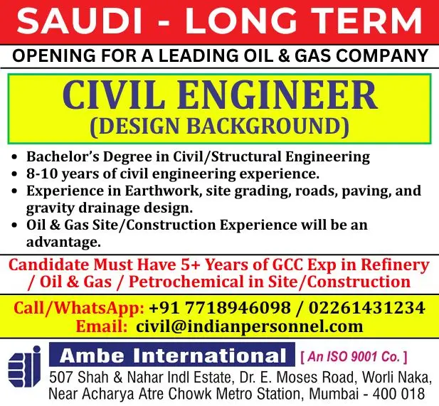 CIVIL ENGINEER JOB IN SAUDI Arabia