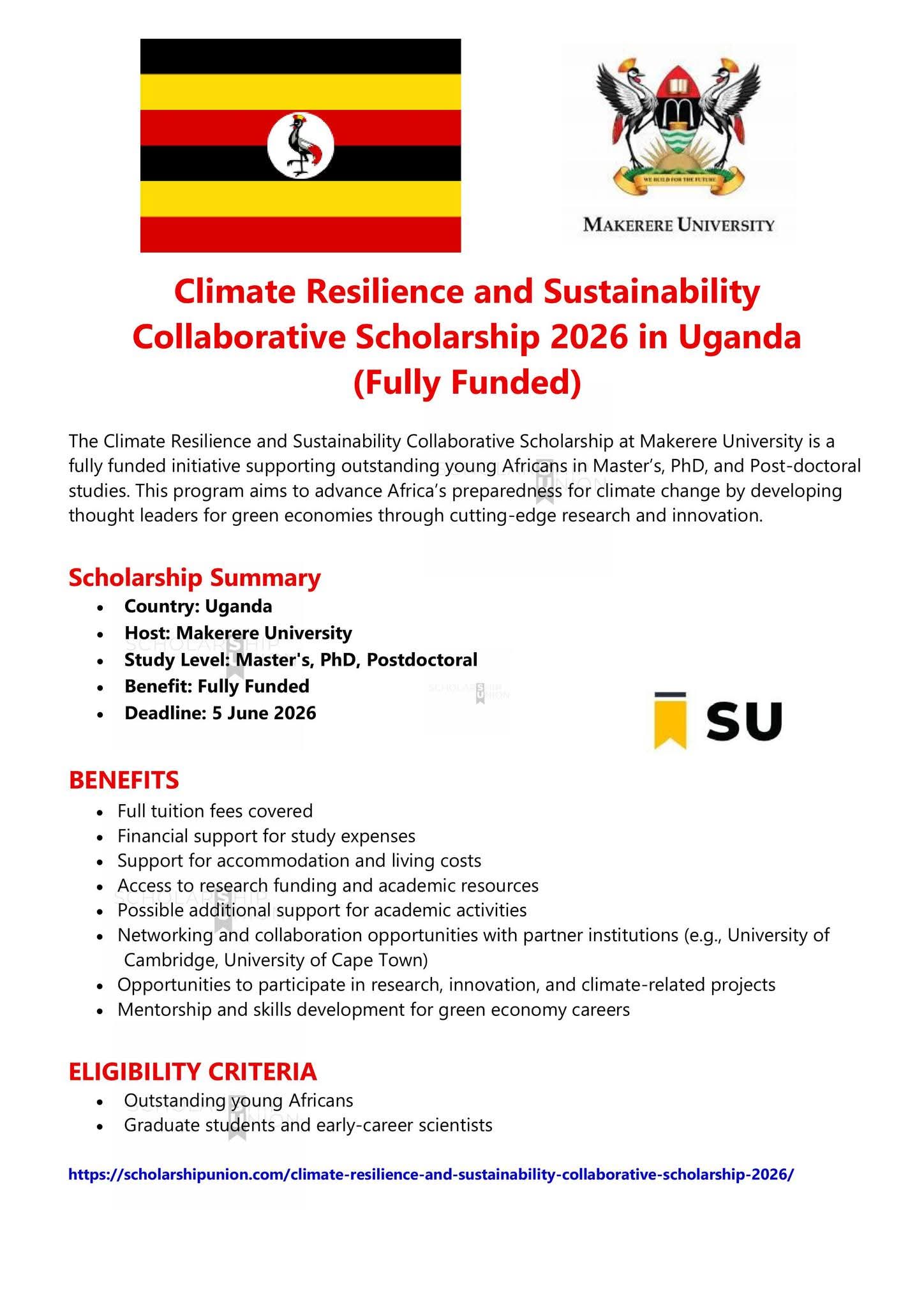 Climate Resilience and Sustainability Collaborative Scholarship 2026 in Uganda