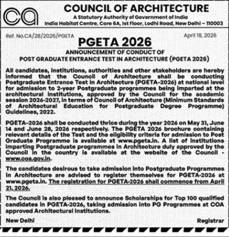 COA Announces PGETA 2026: Registration & Exam Dates
