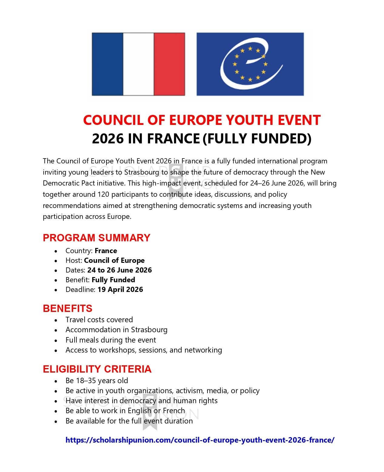 Council of Europe Youth Event 2026 in France