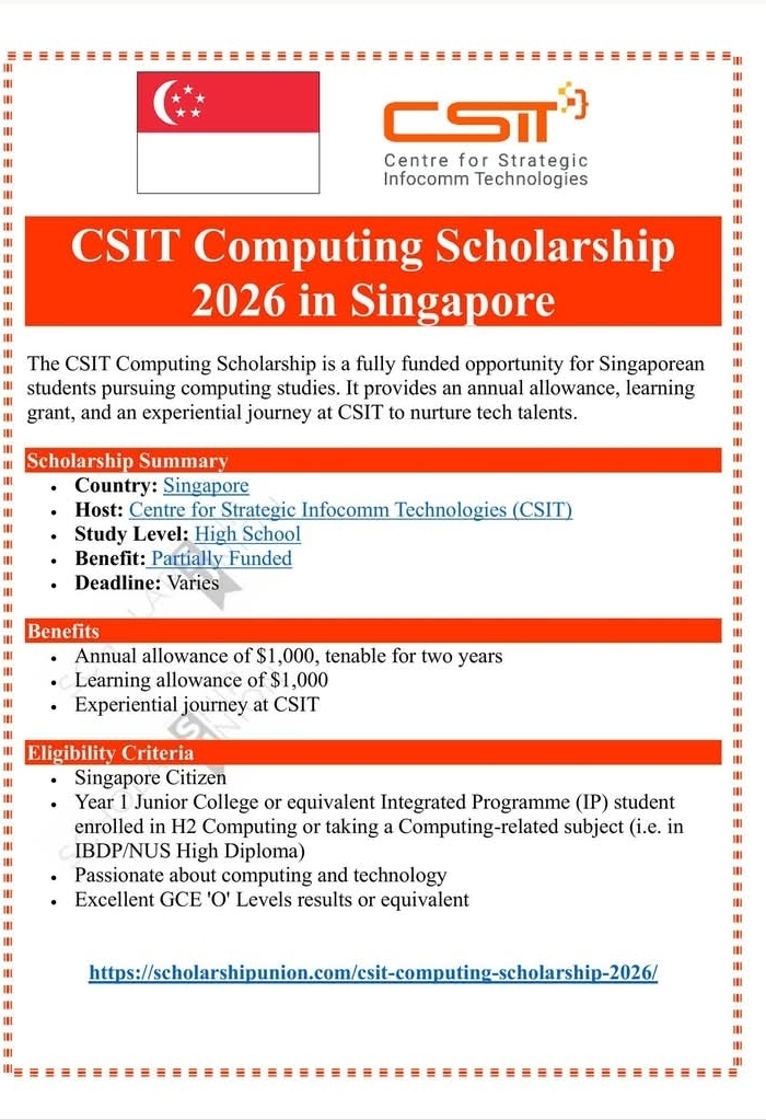 CSIT Computing Scholarship 2026 in Singapore