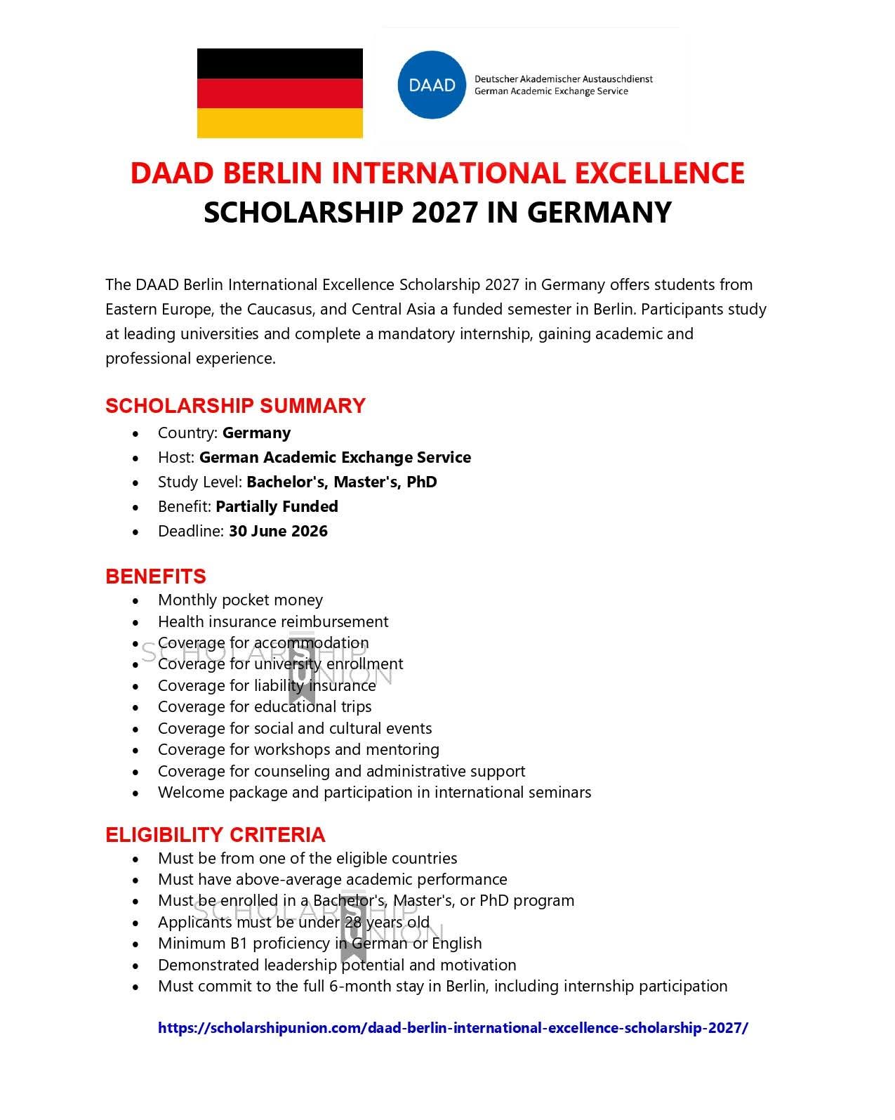 DAAD- Berlin International Excellence Scholarship 2027 in Germany