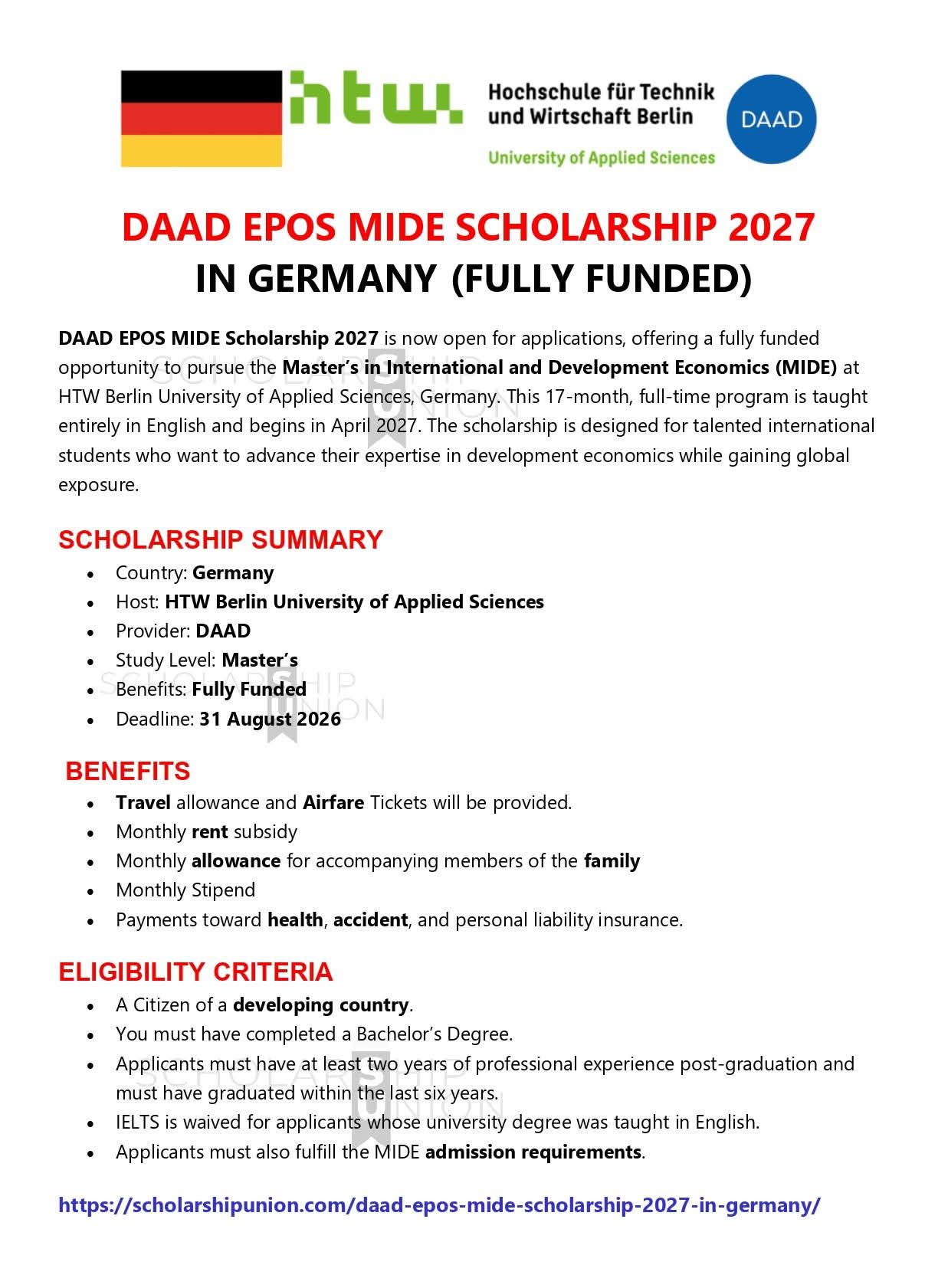 DAAD EPOS MIDE Scholarship 2027 in Germany