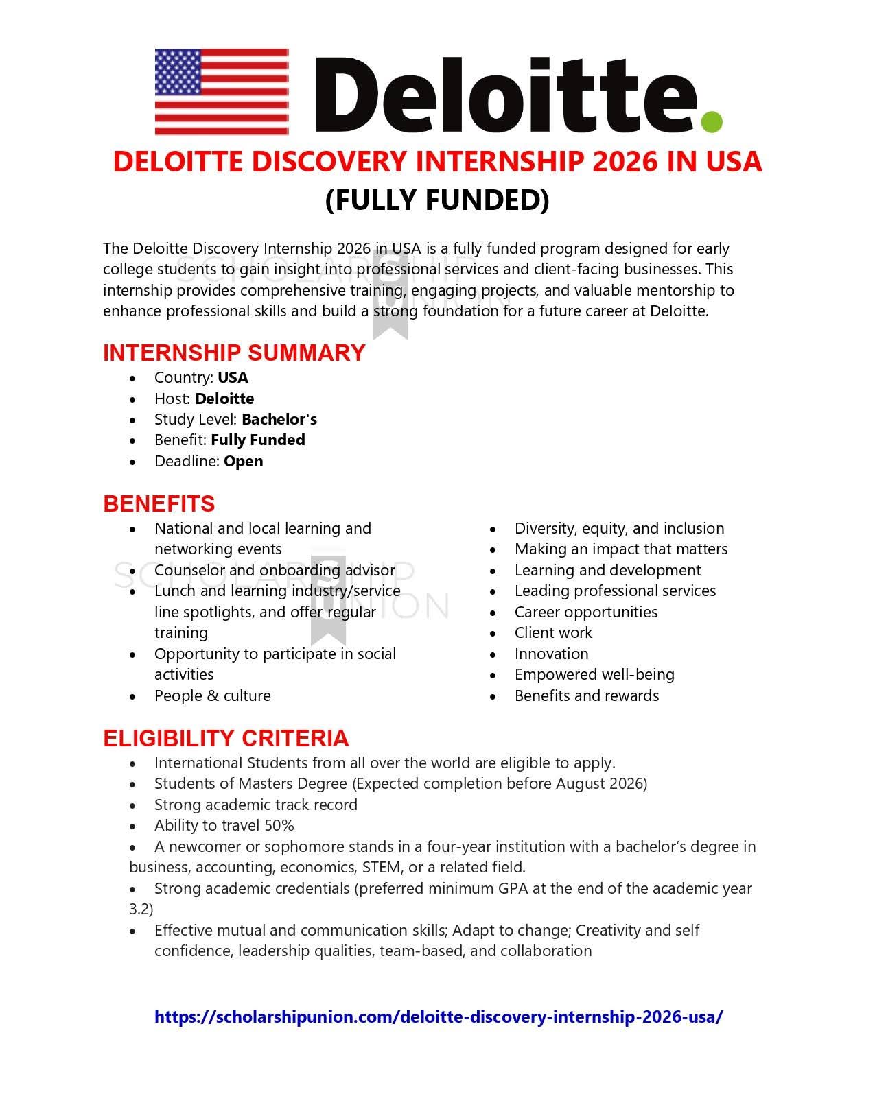 Deloitte Discovery Internship 2026 in USA