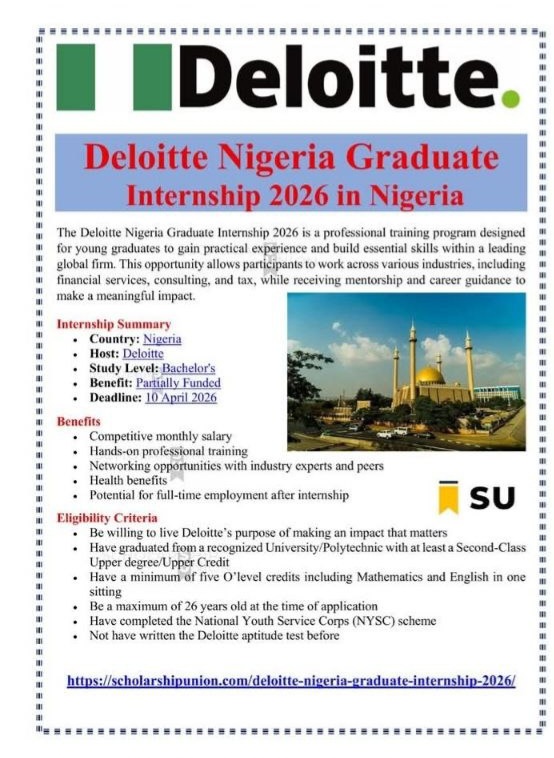 Deloitte Nigeria Graduate Internship 2026 in Nigeria
