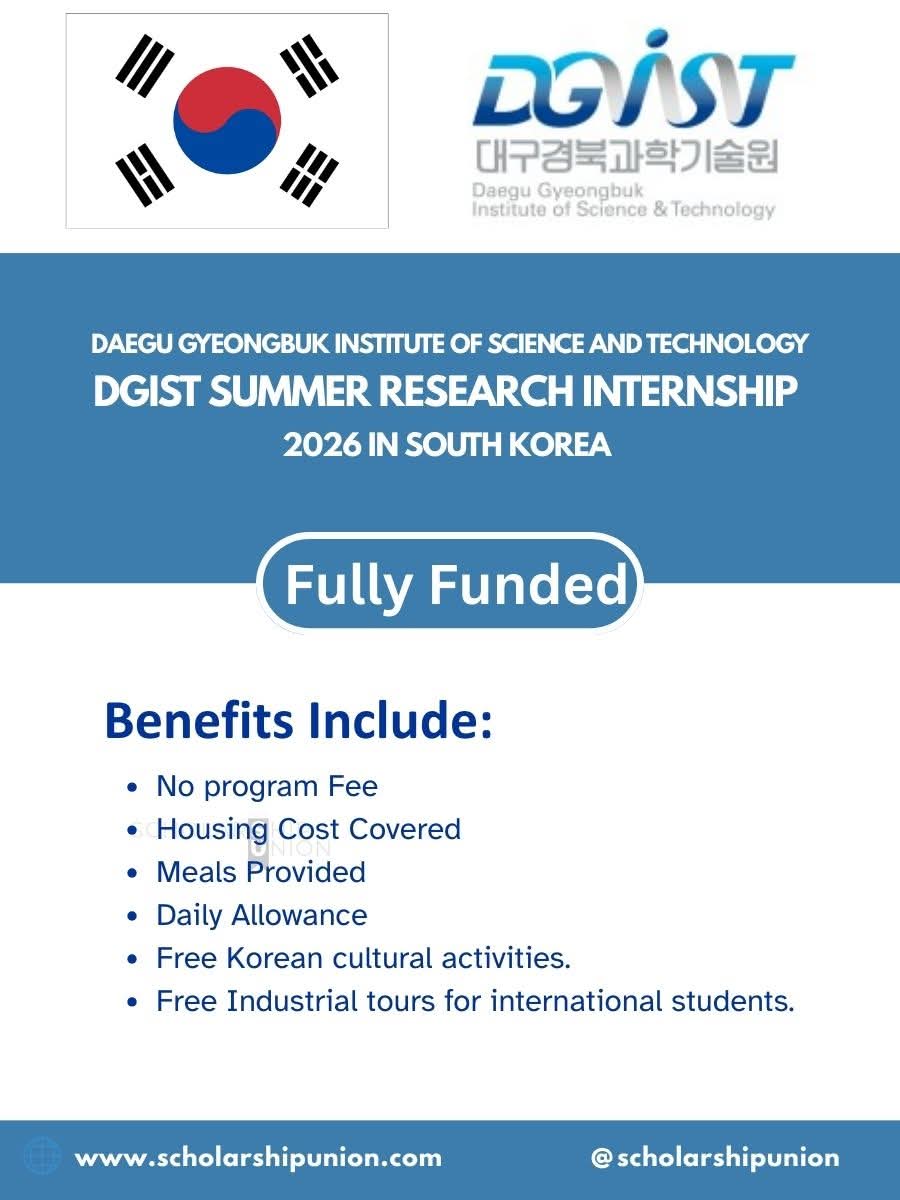 DGIST Summer Research Internship 2026 in South Korea