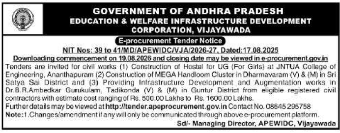 E-Procurement Civil Works Tender Notice by APEWIDC