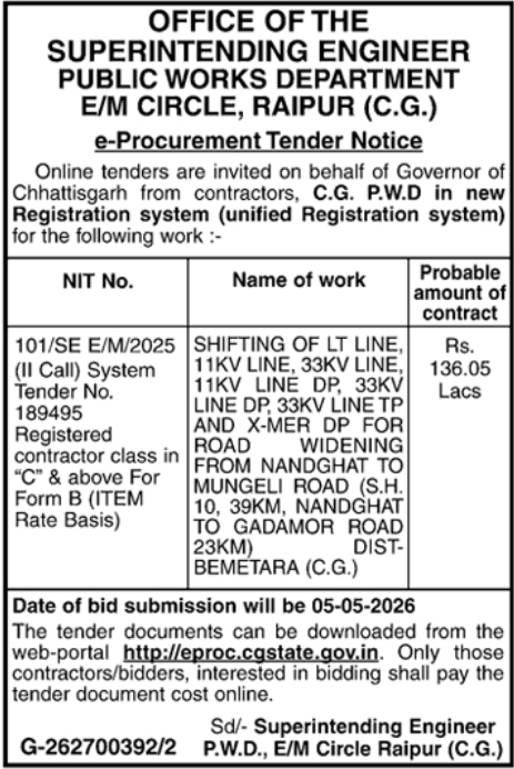 e-Procurement Tender Notice: Electrical Line Shifting for Road Widening
