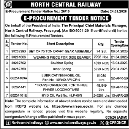 E-Procurement Tender Notice - North Central Railway