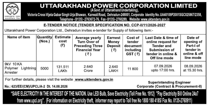 E-Tender for Polymer Lightning Arresters by UPCL