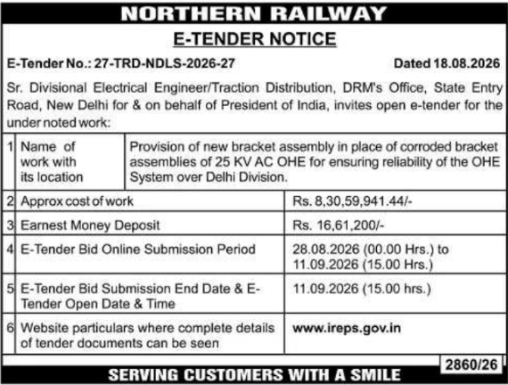 E-Tender Notice for OHE Bracket Assemblies by NR