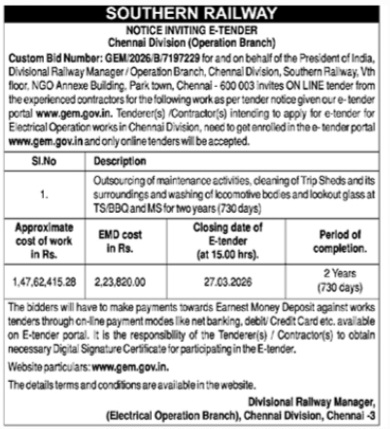 Southern Railway E-Tender Notice