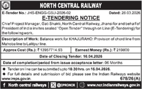E- Tender Notice- North Central Railway