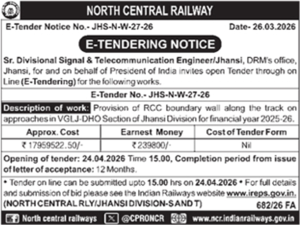 E-Tender Notice- North Central Railway