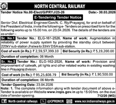 E-Tender Notice- North Central Railway