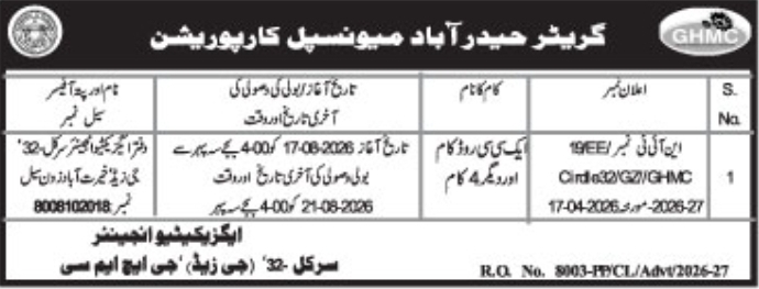 E-Tender Notification for CC Road Construction by GHMC