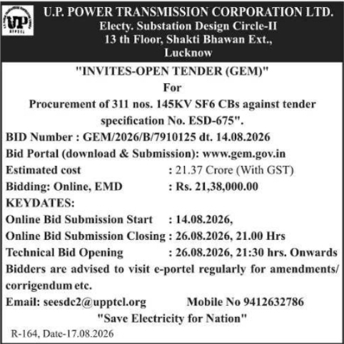 E-Tender Notification for Circuit Breaker Procurement by UPPTCL
