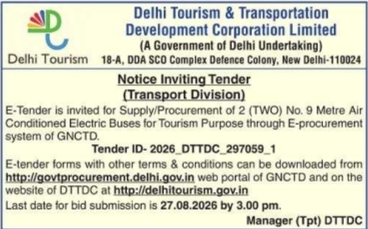 E-Tender Notification for Electric Bus Procurement by DTTDC Transport Division